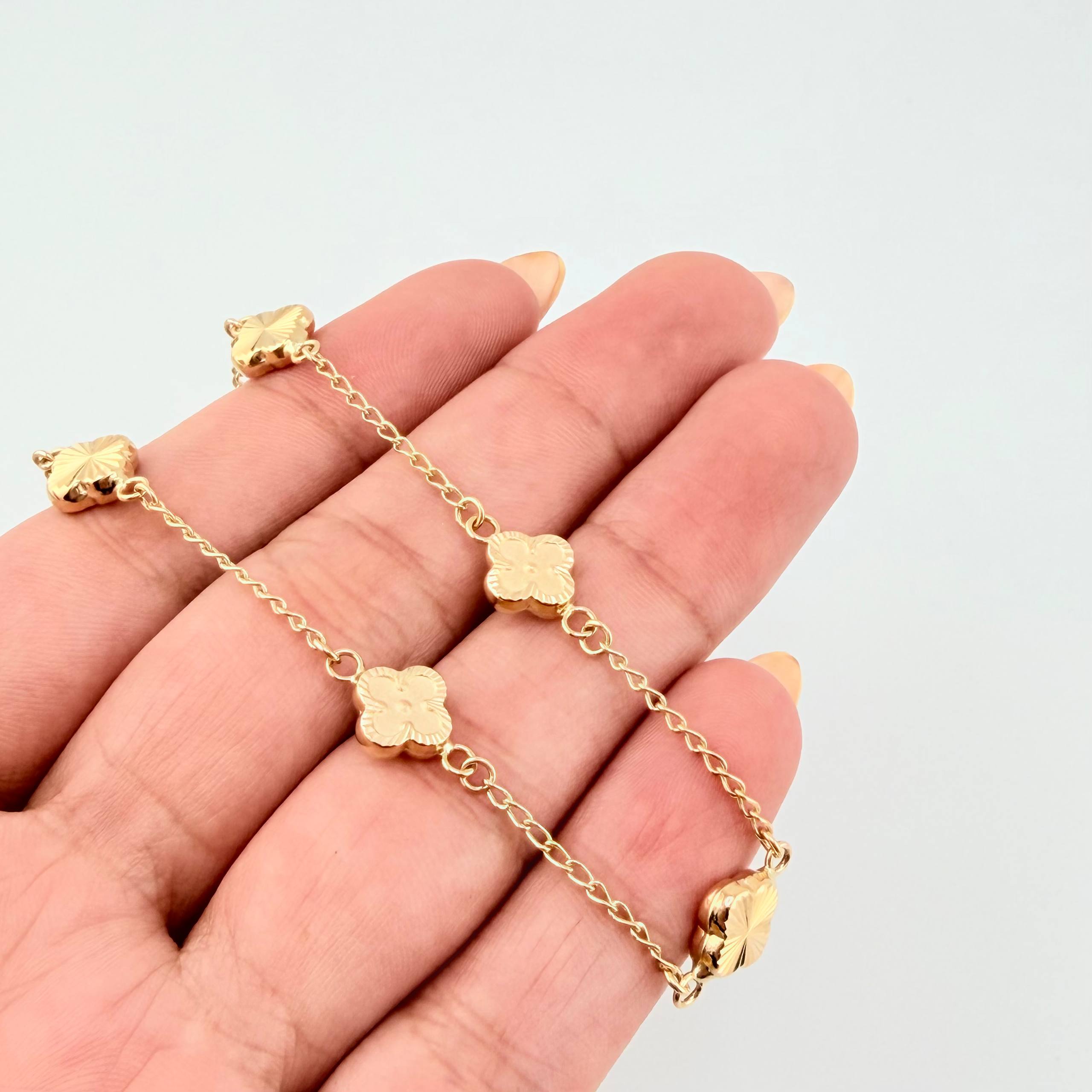 Pulso Cajón Trebol Doble Faz 2.95gr / 7 1/4 in / 8mm Oro Amarillo 18K *