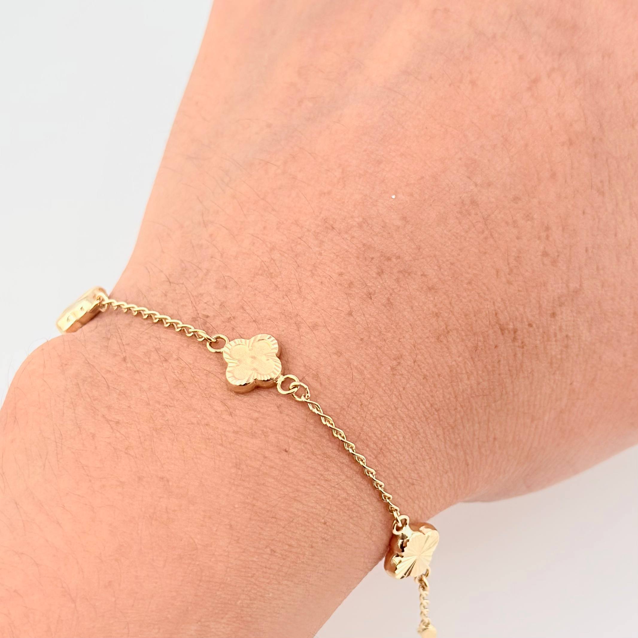 Pulso Cajón Trebol Doble Faz 2.95gr / 7 1/4 in / 8mm Oro Amarillo 18K *