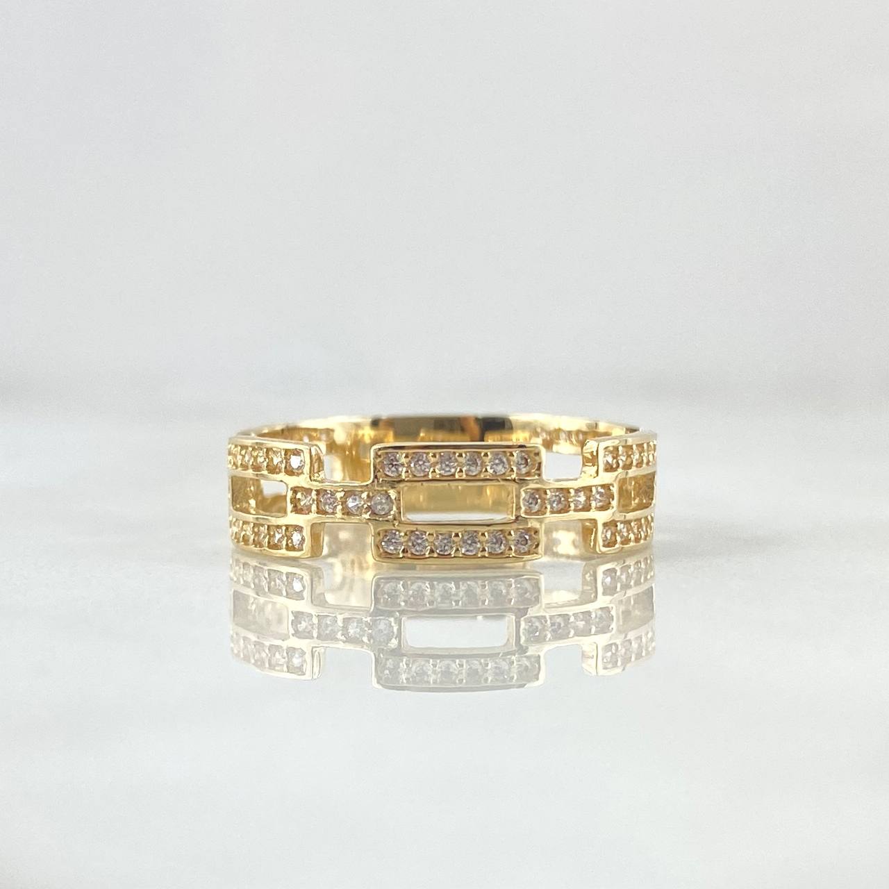 Rectangular Link Ring 2.65gr / Size 7 1/2 / White Zircons 18K Yellow Gold