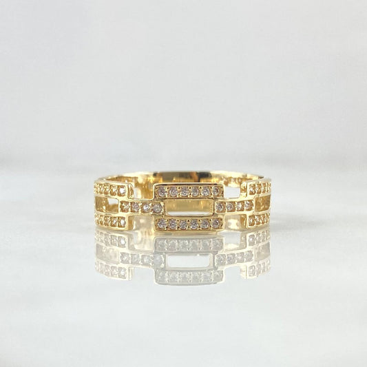 Rectangular Link Ring 2.65gr / Size 7 1/2 / White Zircons 18K Yellow Gold