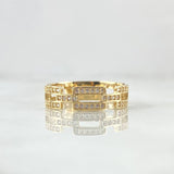 Anillo Eslabones Rectangulares 2.9gr / T7 / Circones Blancos Oro Amarillo 18K