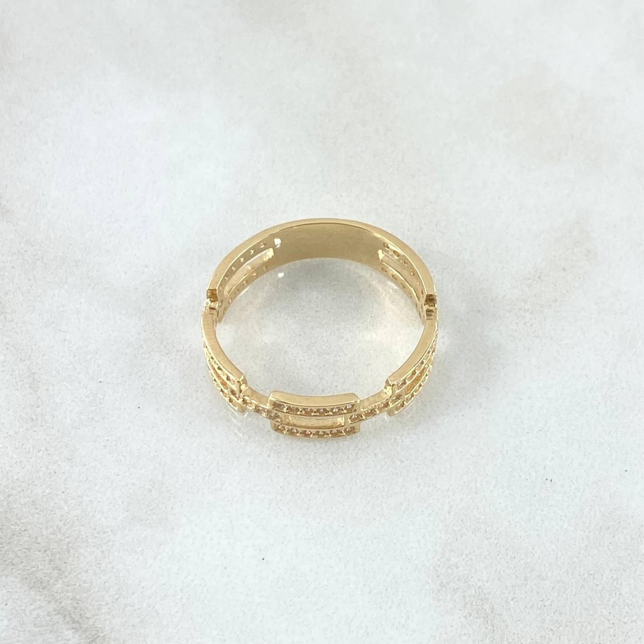 Rectangular Link Ring 2.65gr / Size 7 1/2 / White Zircons 18K Yellow Gold