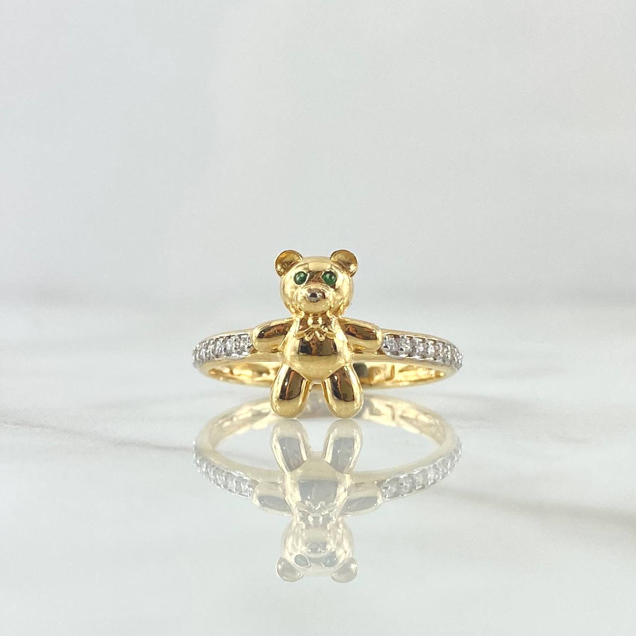 Anillo Oso En Media Churumbela 2.35gr / T5 3/4 / Circones Blancos Verdes Oro Amarillo 18K
