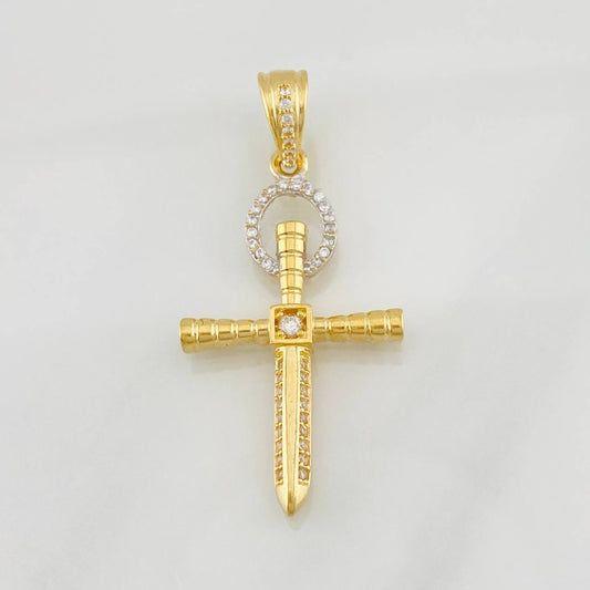 Dije Cruz 3.85g / 1 1/2 in Dos Oros Amarillo Blanco 18K