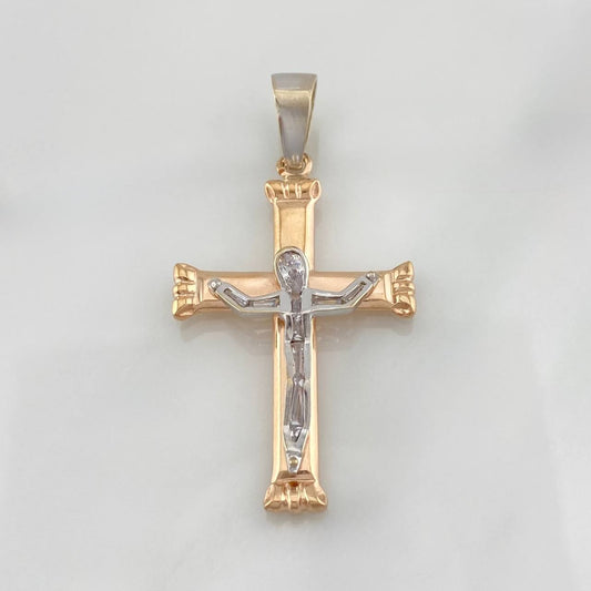 Dije Cruz Cristo 7.35g / 2 1/4 in Dos Oros Blanco Rosa 18K