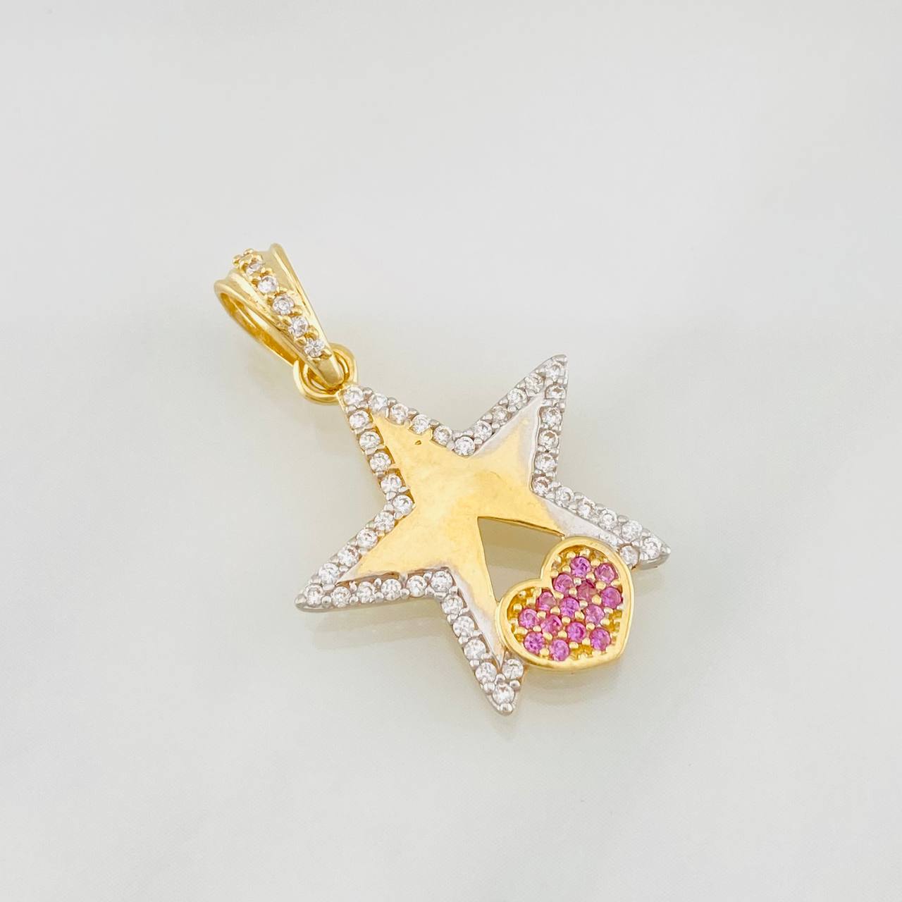 Dije Estrella Corazon 2.05g / 1 in Dos Oros Amarillo Blanco 18K