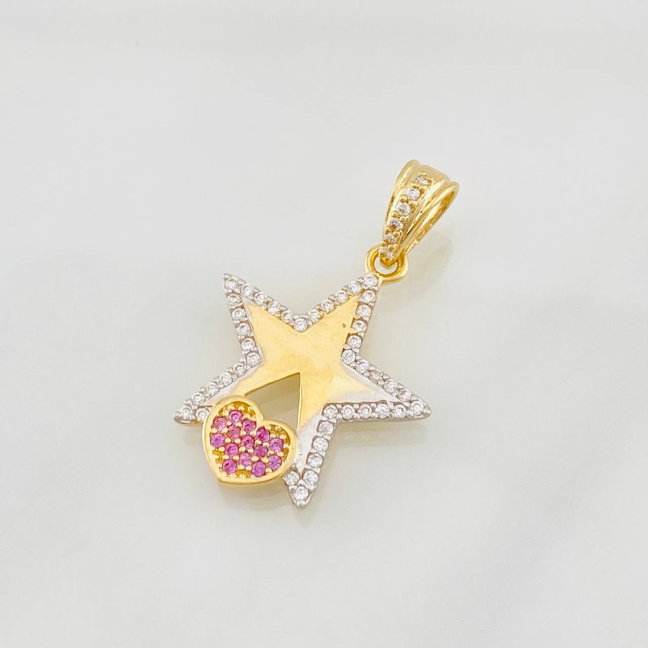 Dije Estrella Corazon 2.05g / 1 in Dos Oros Amarillo Blanco 18K