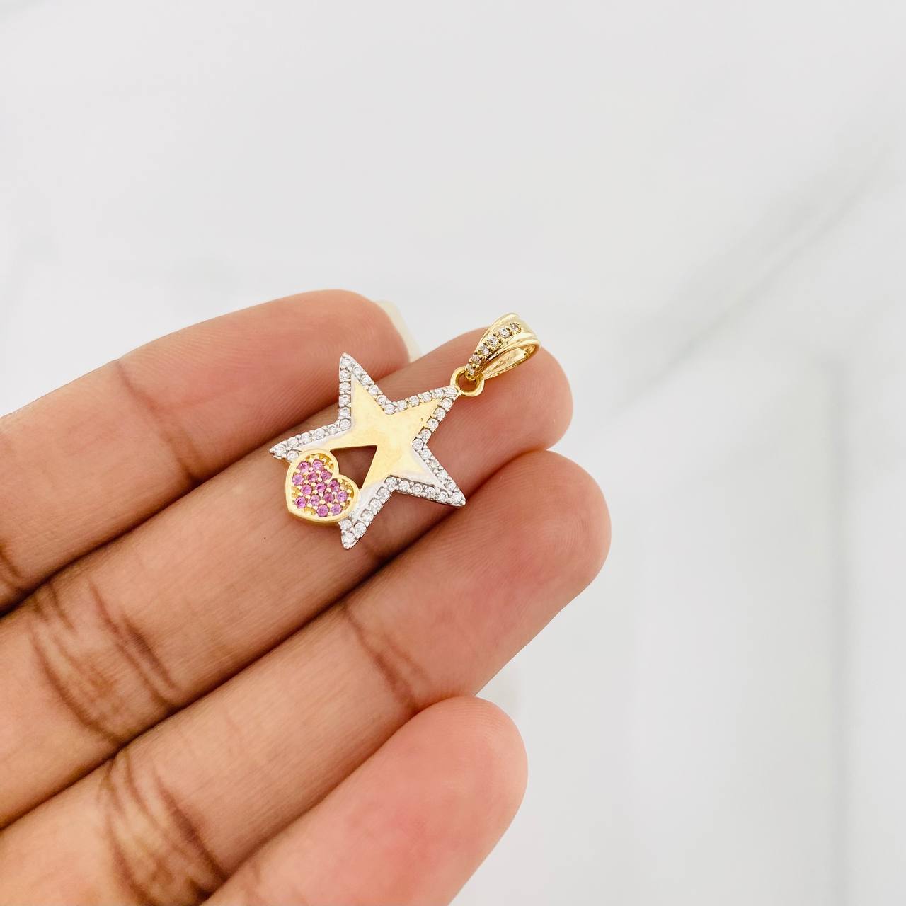 Dije Estrella Corazon 2.05g / 1 in Dos Oros Amarillo Blanco 18K