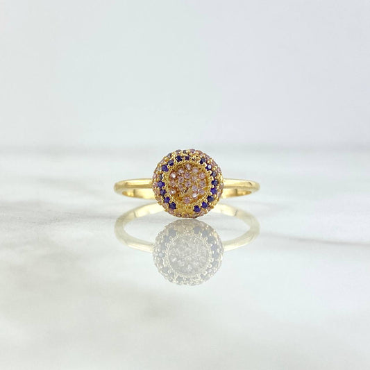 Dense Halo Ring 1.95gr / Size 7 1/2 / White-Purple Zircons Yellow Gold