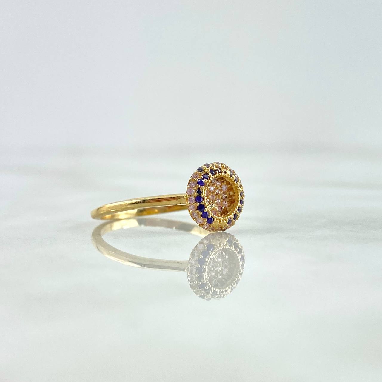 Dense Halo Ring 1.95gr / Size 7 1/2 / White-Purple Zircons Yellow Gold