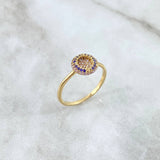 Dense Halo Ring 1.95gr / Size 7 1/2 / White-Purple Zircons Yellow Gold