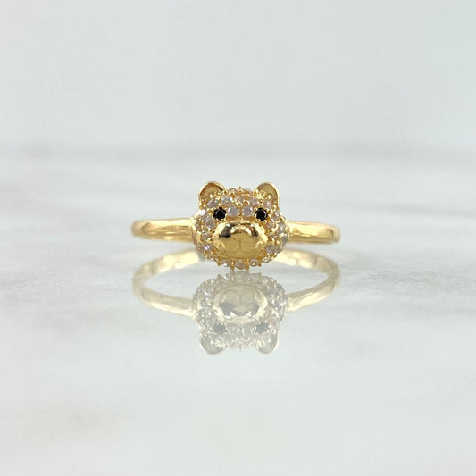 Bear Head Ring 1.75gr / Size 7 3/4 / White-Black Zircons Yellow Gold