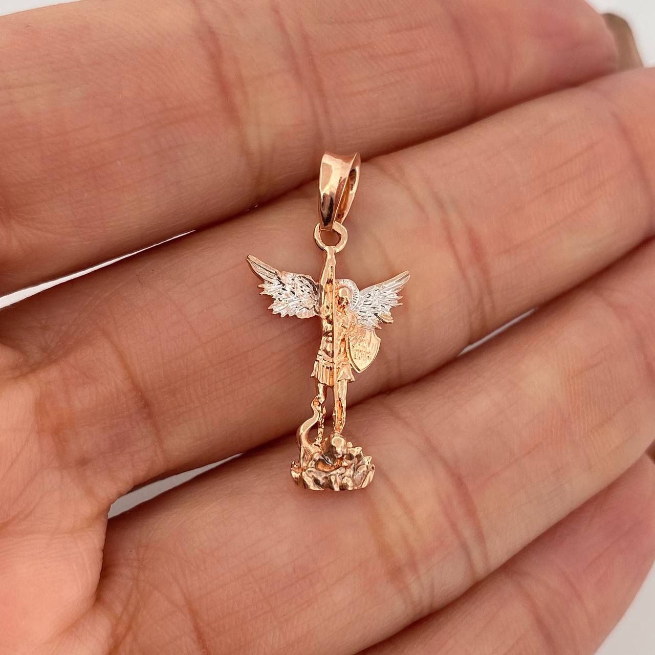 Pendant Saint Michael Archangel 1.15 g / 1 in Two-tone White Rose Gold 18K