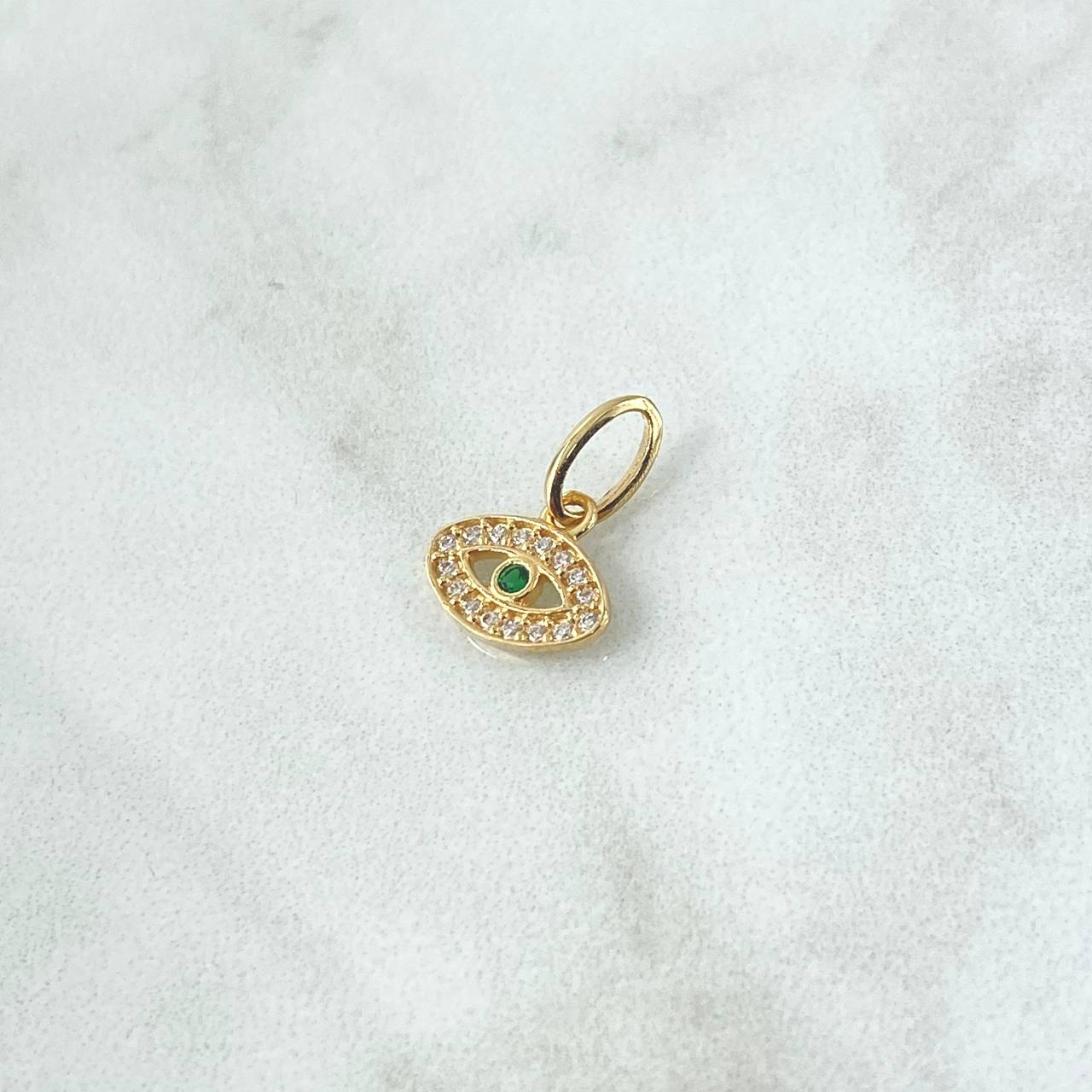 Dije Ojo Turco 0.65gr / 1.4cm / Circones Blancos Y Verdes Oro Amarillo 18K