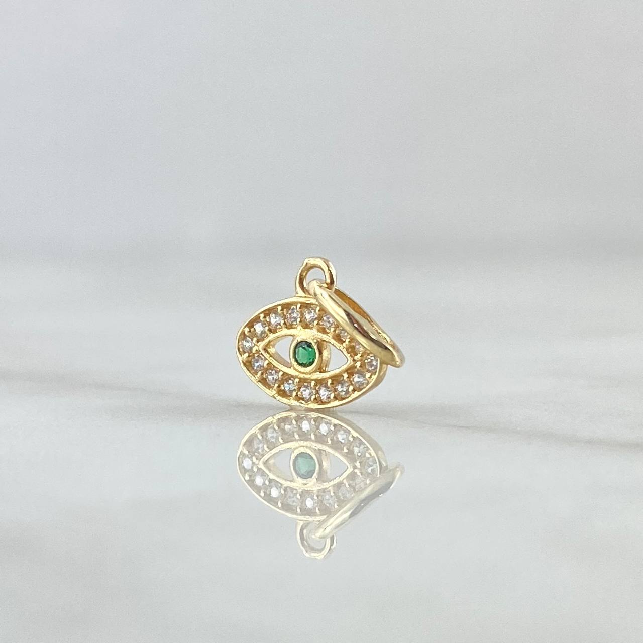 Dije Ojo Turco 0.65gr / 1.4cm / Circones Blancos Y Verdes Oro Amarillo 18K