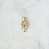 Herraje Mano Hamsa 0.45gr / 1.4cm / Circones Blancos Y Verde Oro Amarillo 18K *