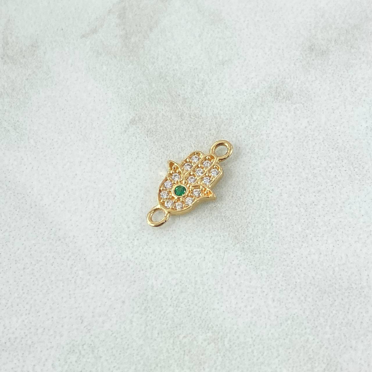 Charm Hamsa Hand 0.55gr / 1.4cm / White Zircons And 18K Yellow Gold Green