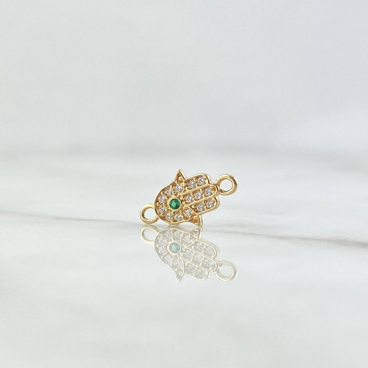 Charm Hamsa Hand 0.55gr / 1.4cm / White Zircons And 18K Yellow Gold Green