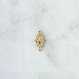 Charm Hamsa Hand 0.45gr / 1.4cm / White and Fuchsia Zircons 18K Yellow Gold