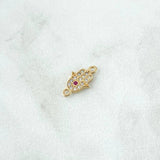 Charm Hamsa Hand 0.45gr / 1.4cm / White and Fuchsia Zircons 18K Yellow Gold
