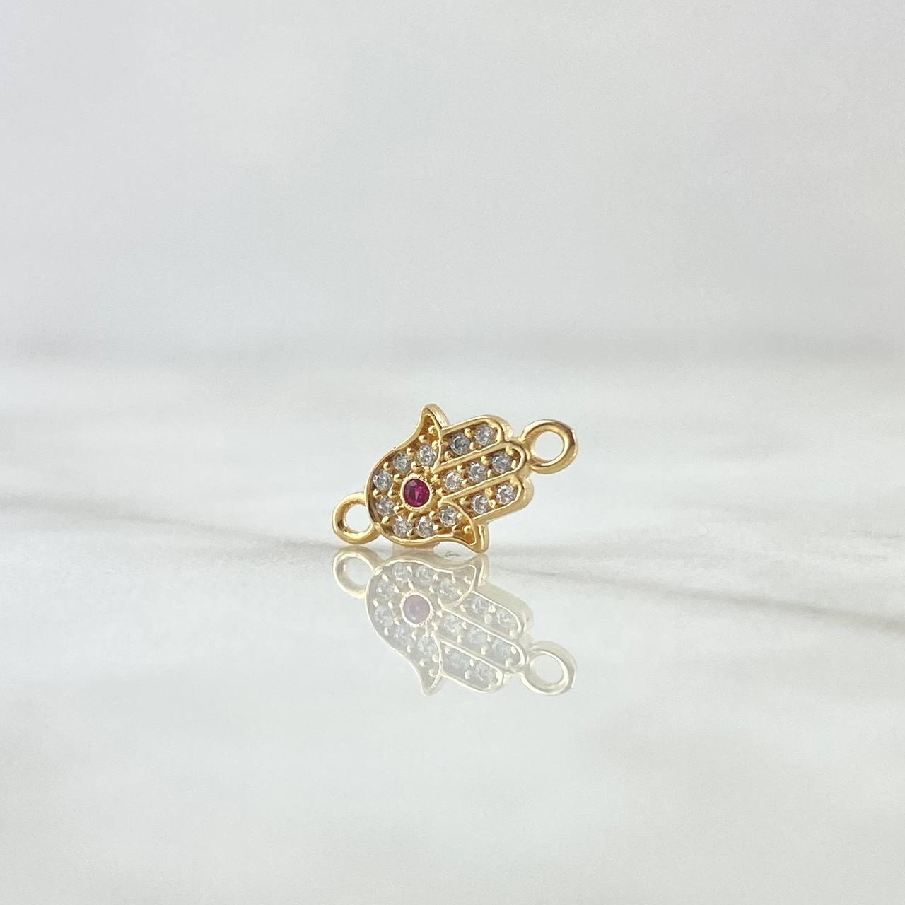 Charm Hamsa Hand 0.45gr / 1.4cm / White and Fuchsia Zircons 18K Yellow Gold