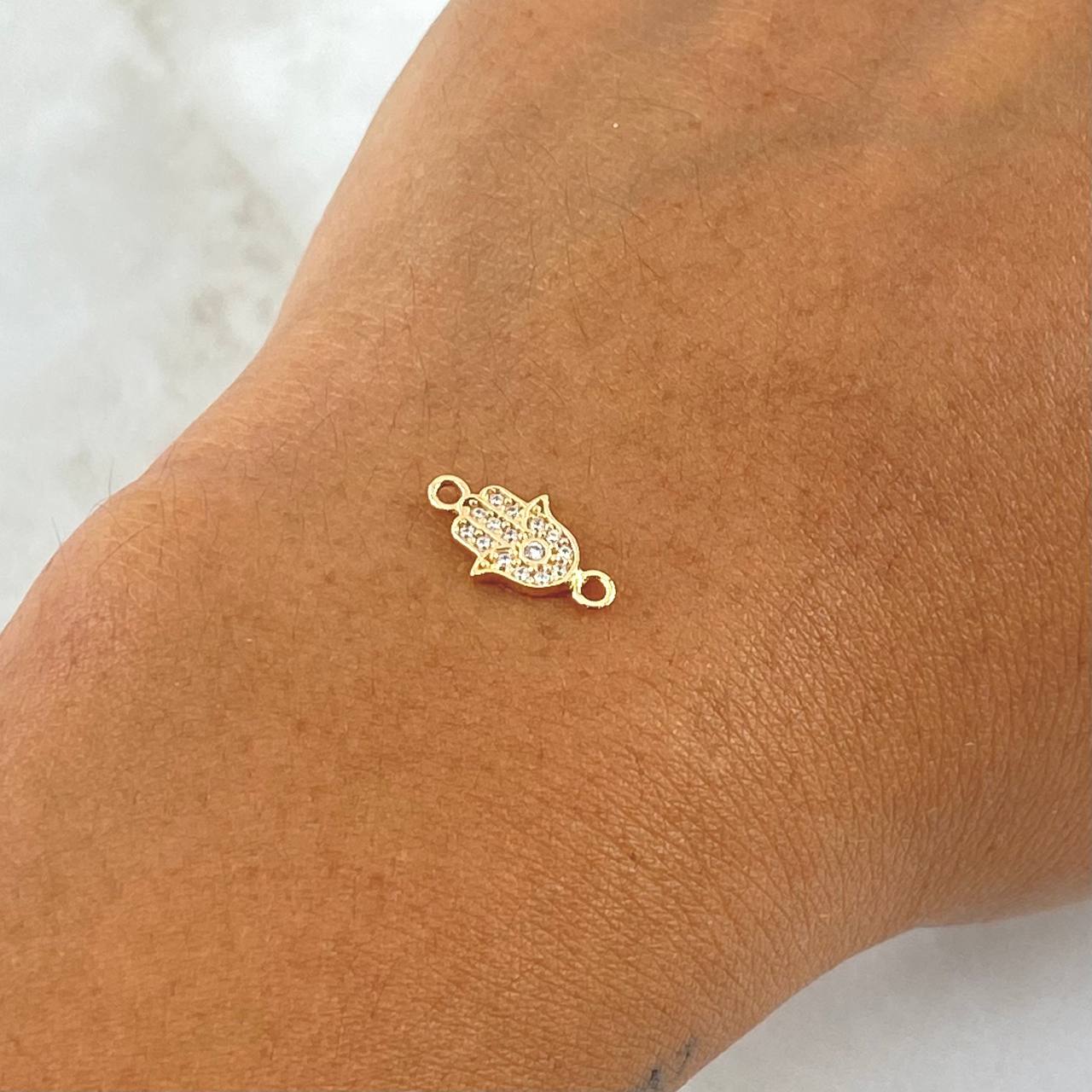 Charm Hamsa Hand 0.6gr / 1.4cm / White Zircons 18K Yellow Gold