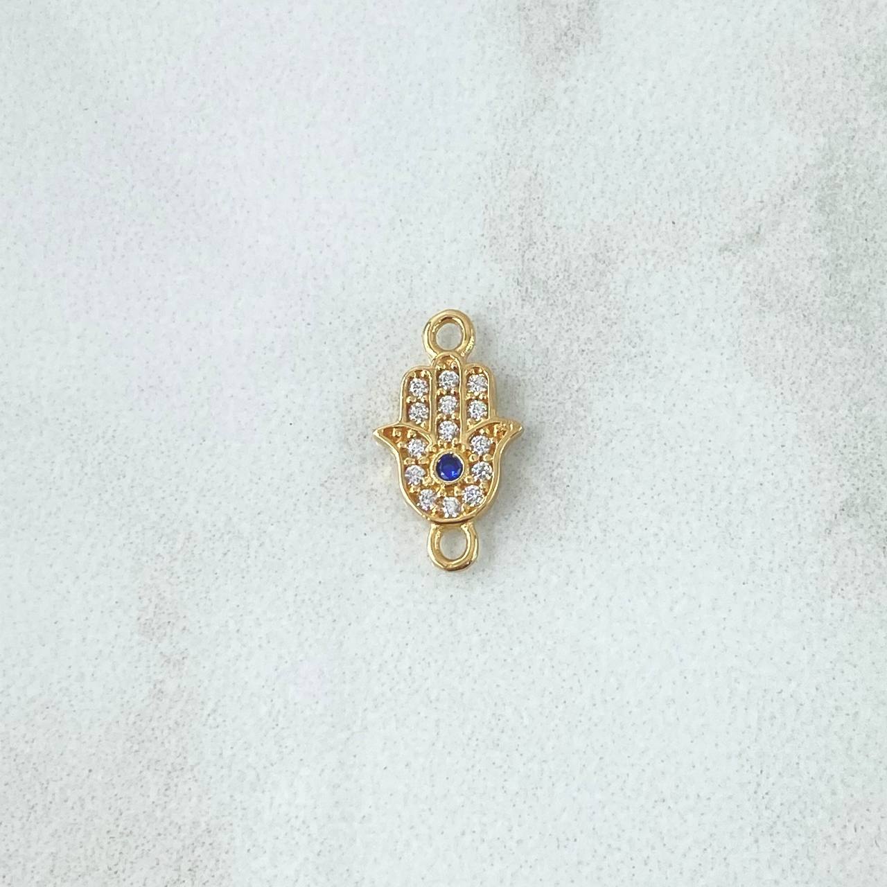 Charm Hamsa Hand 0.55gr / 1.4cm / White and Blue Zircons 18K Yellow Gold *