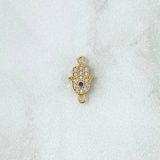 Charm Hamsa Hand 0.55gr / 1.4cm / White and Blue Zircons 18K Yellow Gold *