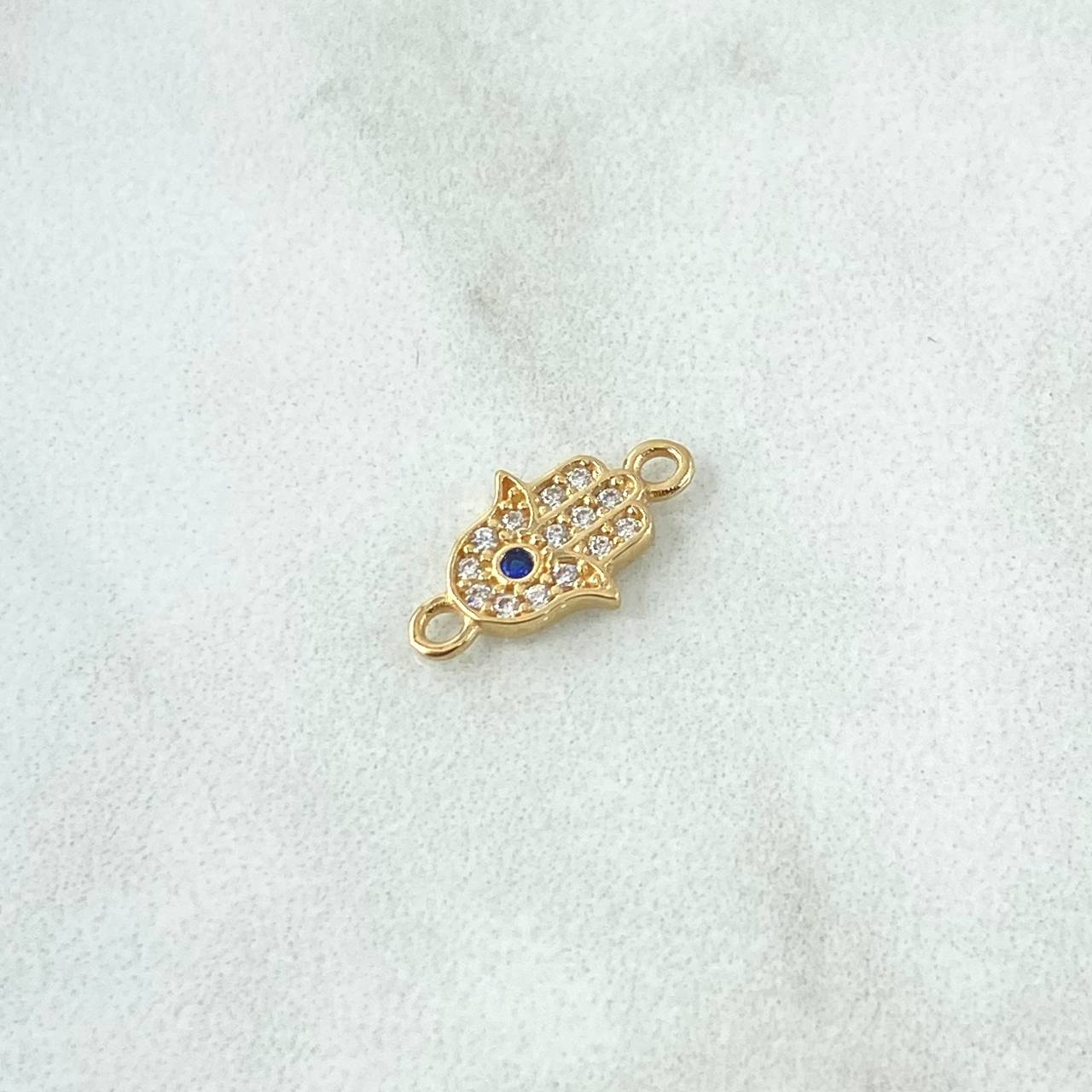 Charm Hamsa Hand 0.55gr / 1.4cm / White and Blue Zircons 18K Yellow Gold *