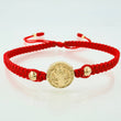 Pulsera Roja San Benito 3mm-4mm 4 Und Bolas Diamantadas Oro Amarillo 18K (A.C)