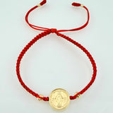 Pulsera Roja Virgen Milagrosa 3mm-4mm 4 Und Bolas Diamantad Oro Amarillo 18K (A.C)