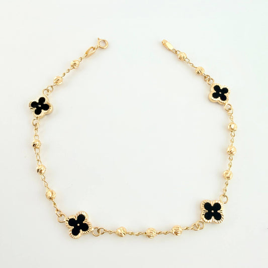 Pulso Militar Treboles Flores Negras 3.35gr / 7 1/2 in / 8.2mm Oro Amarillo Nac.Esp. 18K