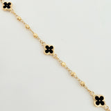 Pulso Militar Treboles Flores Negras 3.35gr / 7 1/2 in / 8.2mm Oro Amarillo Nac.Esp. 18K
