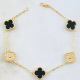 Pulso Trebol Onix Negro Diamantado 10gr / 7 3/4 in / Oro Amarillo Nac.Esp. 18K ©