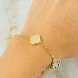 Pulso Trebol Onix Negro Diamantado 10gr / 7 3/4 in / Oro Amarillo Nac.Esp. 18K ©