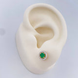 Stud Earrings Halo Circle Emerald 1.9gr / 18K Gold