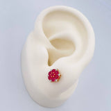 Stud Earrings Flower Rubies 2.2gr / Yellow Gold 18K &