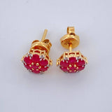 Stud Earrings Flower Rubies 2.2gr / Yellow Gold 18K &