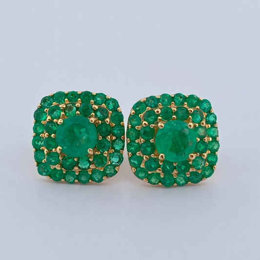 Topos Halo Cuadrado Esmeralda 2.85gr / Oro Amarillo 18K &