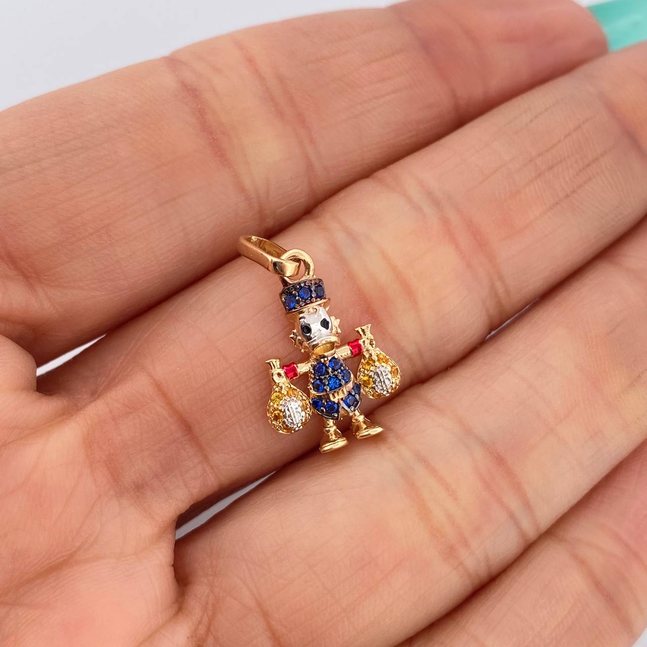 Dije Pato Bolsa de Dinero 1.55gr / 3/4 in / Dos Oros Amarillo Blanco 18K &