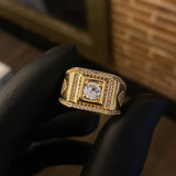 Anillo Rombo Cuadrado 10.95gr / T10 1/2 Circon Circones Blancos Oro Amarillo