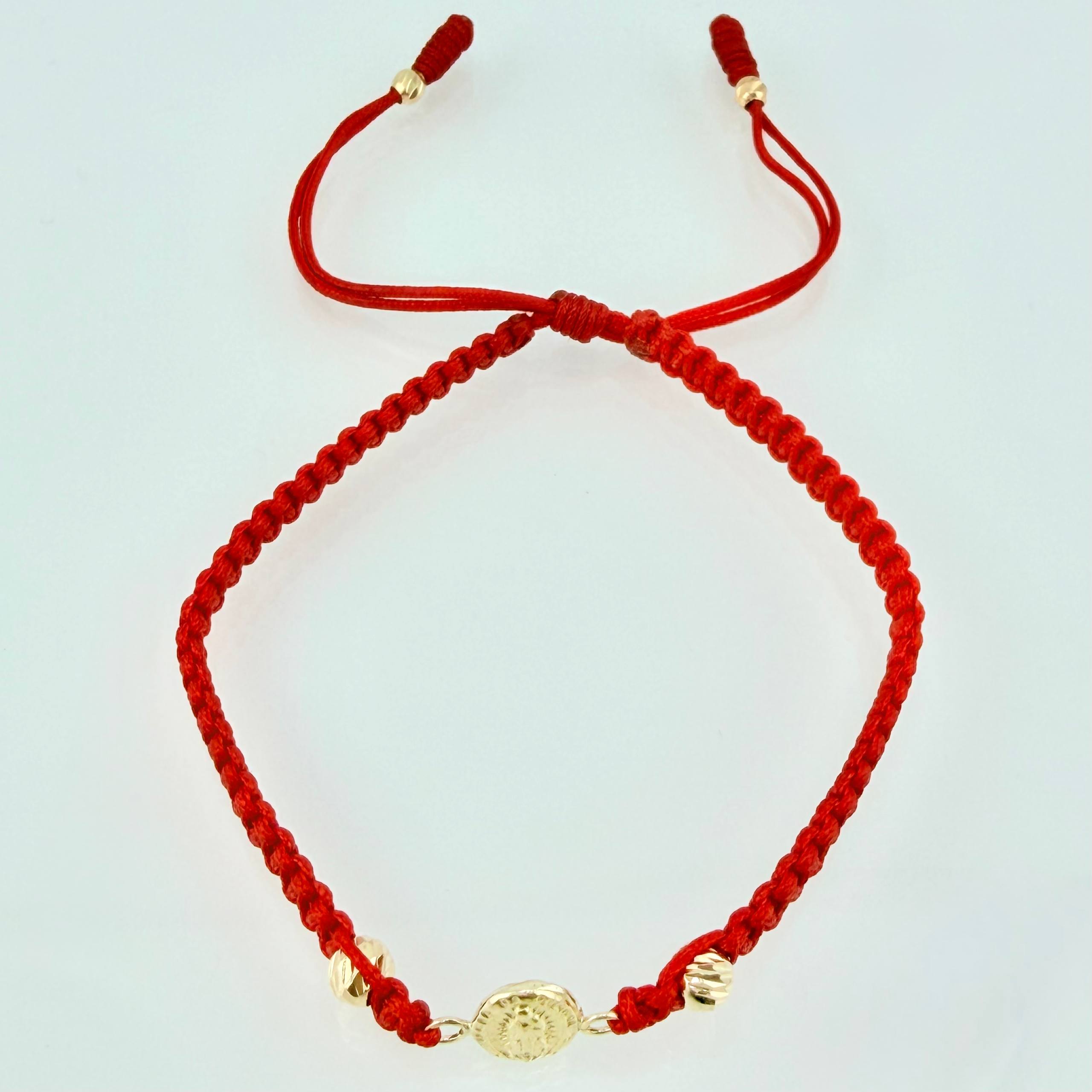 Pulsera Roja Virgen Guadalupe 3mm-4mm 4 Und Bolas Diamantada Oro Amarillo 18K (A.C)