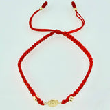 Pulsera Roja Virgen Guadalupe 3mm-4mm 4 Und Bolas Diamantada Oro Amarillo 18K (A.C)