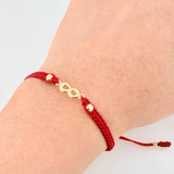 Pulsera Roja Infinito 3mm-4mm 4 Und Bolas Diamantada Oro Amarillo 18K (A.C)