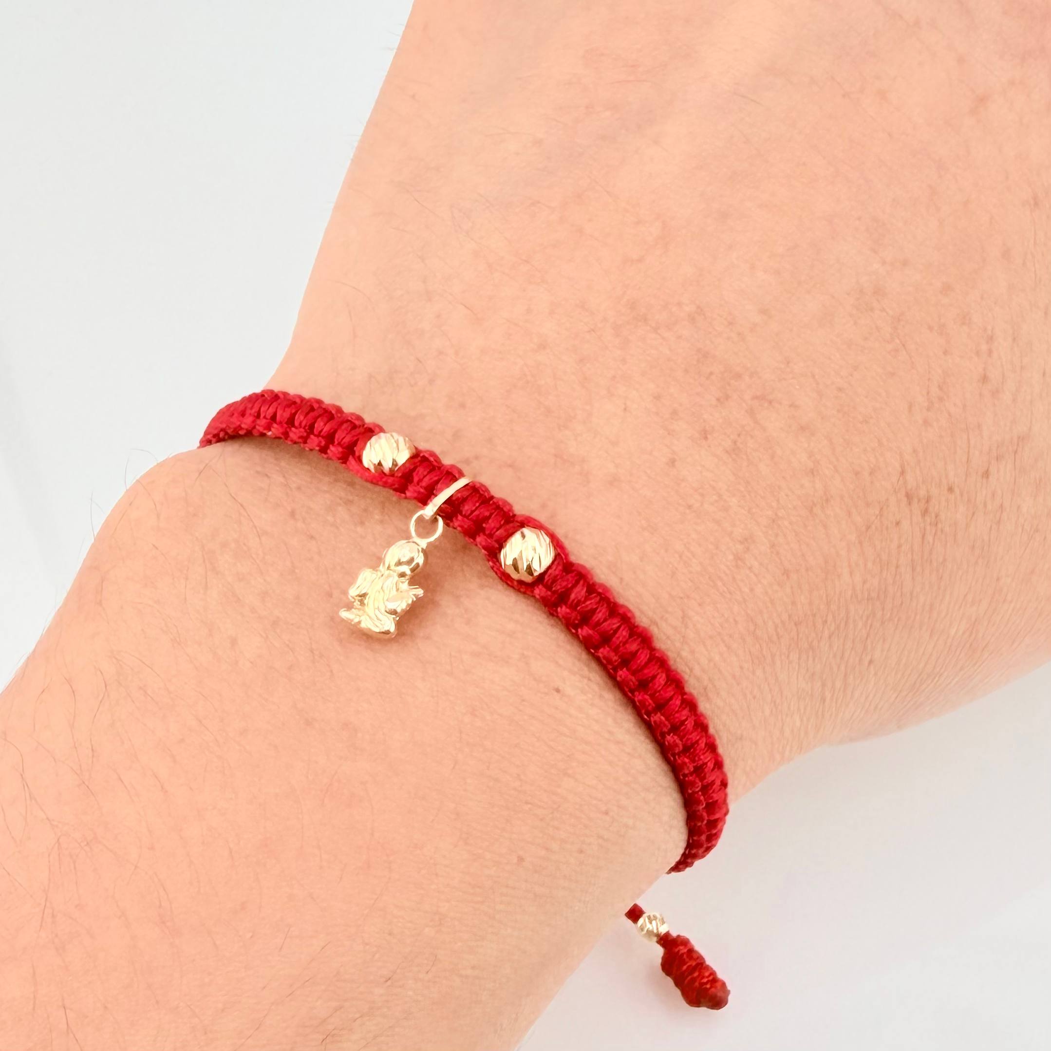 Pulsera Roja Angel 3mm-4mm 4 Und Bolas Diamantada Oro Amarillo 18K (A.C)