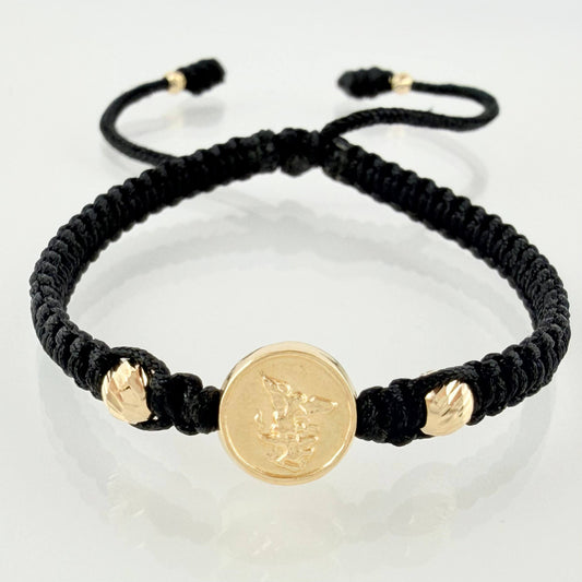 Pulsera Negra San Miguel 3mm-4mm 4 Und Bolas Diamantadas Oro Amarillo 18K (A.C)
