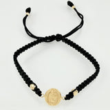 Pulsera Negra Virgen Guadalupe 3mm-4mm 4 Und Bolas Diamantada Oro Amarillo 18K (A.C)