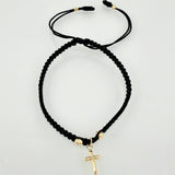 Pulsera Negra Cruz 3mm-4mm 4 Und Bolas Diamantadas Oro Amarillo 18K (A.C)