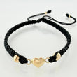 Pulsera Negra Corazon 3mm-4mm 4 Und Bolas Diamantada Oro Amarillo 18K (A.C)