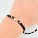 Pulsera Negra Corazon 3mm-4mm 4 Und Bolas Diamantada Oro Amarillo 18K (A.C)